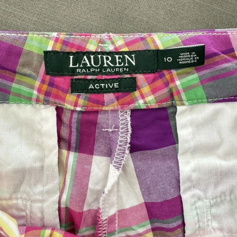 LRL Ralph Lauren Active Colorful Pink Purple Plaid Chino Short Golf Shorts 10